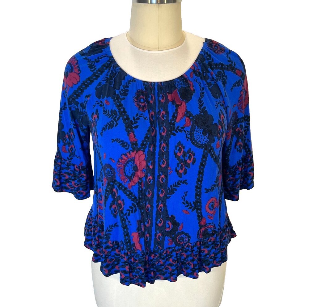 Style & Co Blouse Womens XL Fits to 1X Jewel Tone Blue Peasant Top Babydoll - Picture 2 of 14